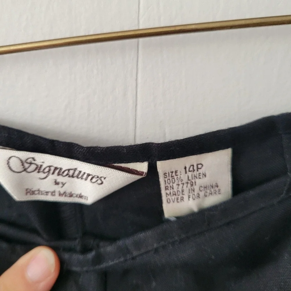 Signatures by Richard Malcolm Linen Pants Women 14P‎ Black Embroidered Heel Shoe